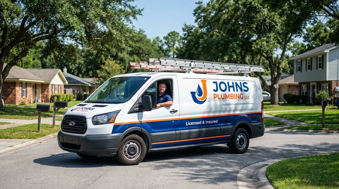 Johns Plumbing LLC service van in New Freedom, PA