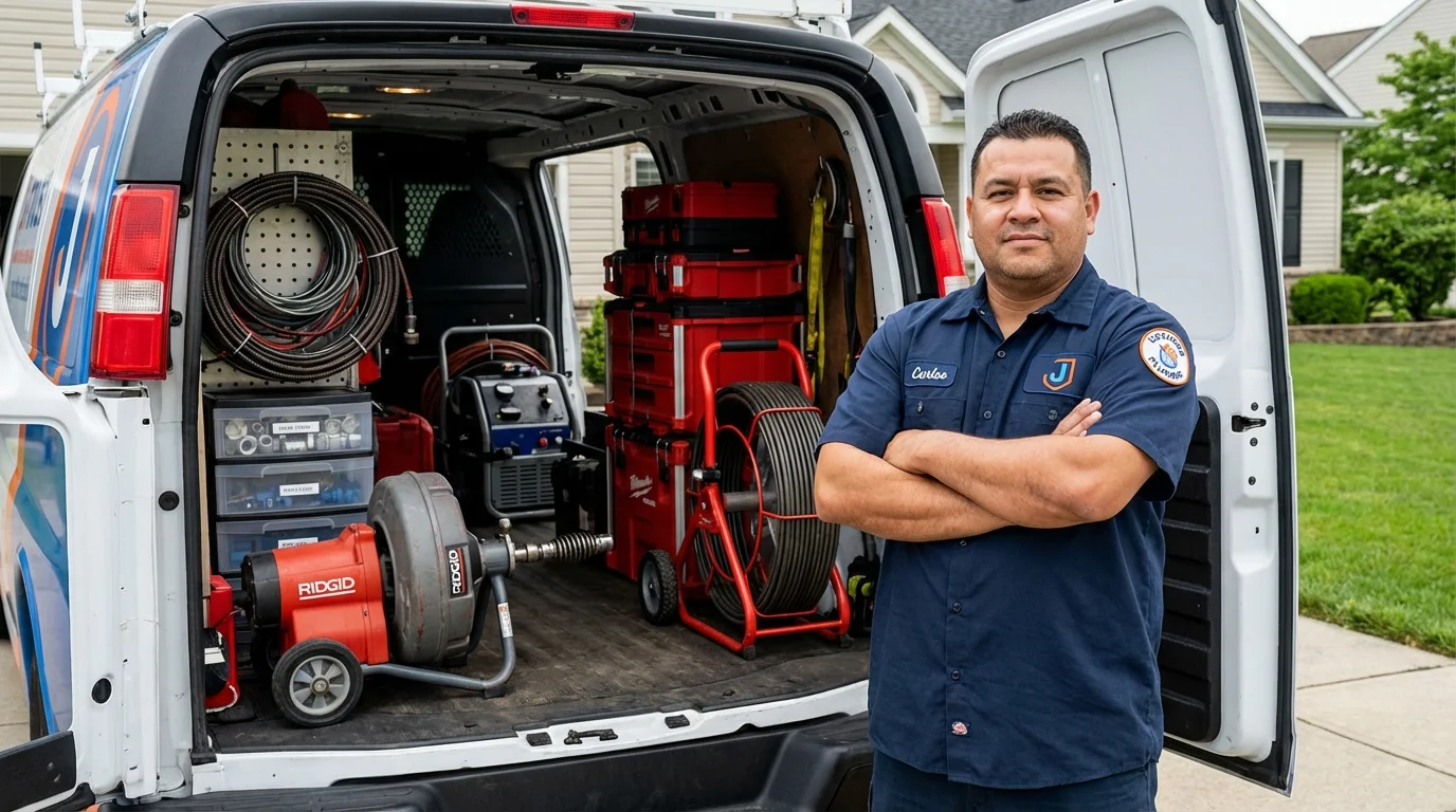 Professional drain cleaning equipment and Johns Plumbing LLC plumber in New Freedom