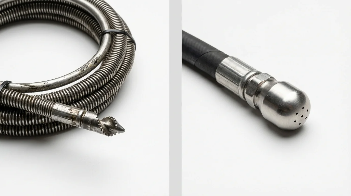 Drain snake cable and hydro jetting nozzle used for drain cleaning in New Freedom, PA