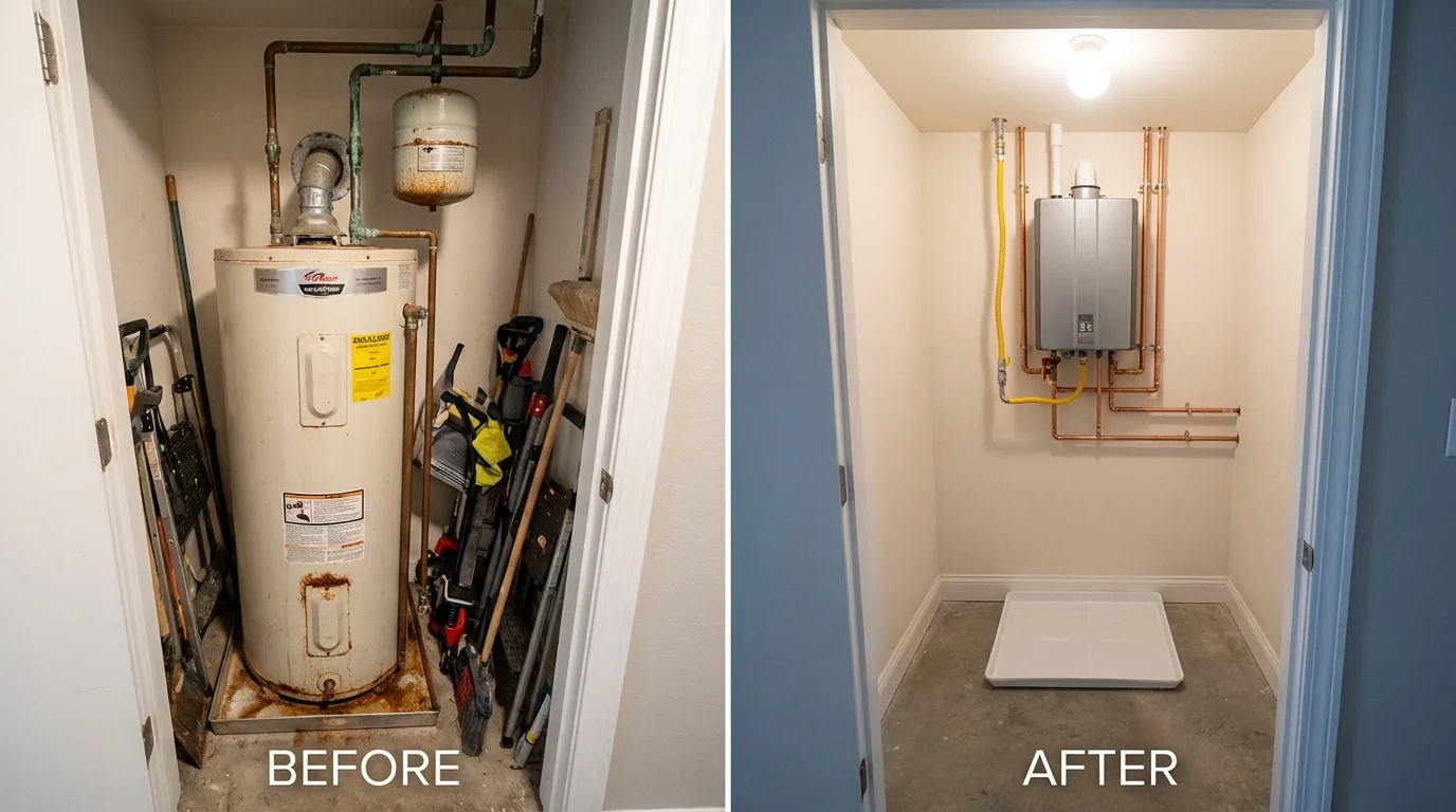 Tank water heater versus wall-mounted tankless unit comparison for New Freedom, PA homeowners