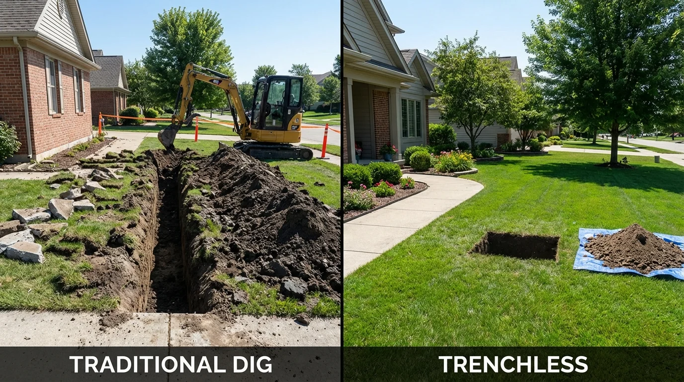 Trenchless sewer repair with minimal yard damage versus traditional excavation in New Freedom, PA